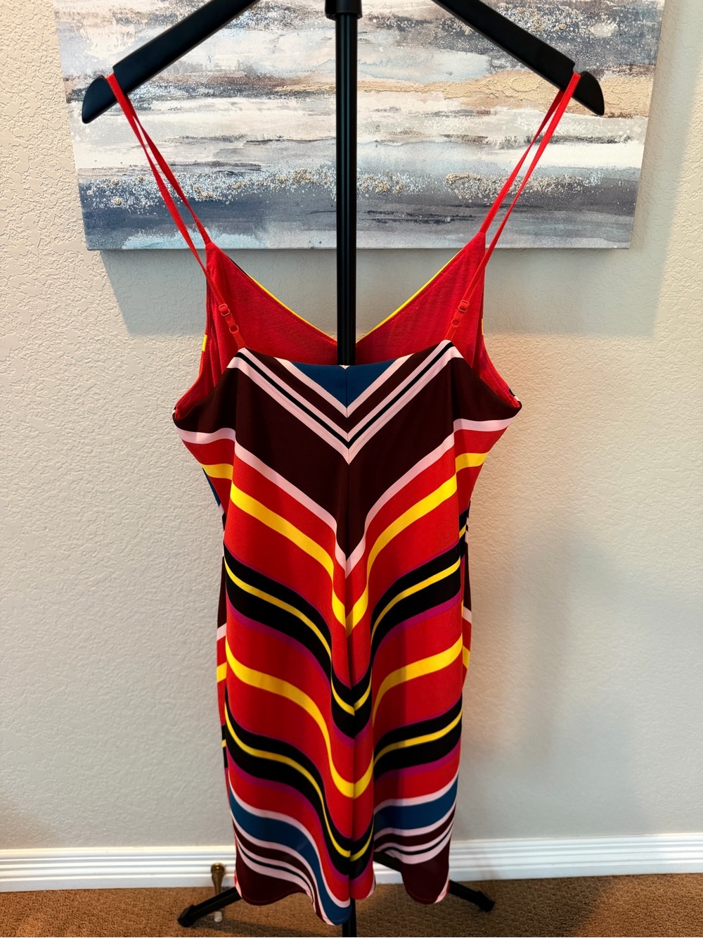 Express Red Multi-Stripe Spaghetti Strap Mini Dress